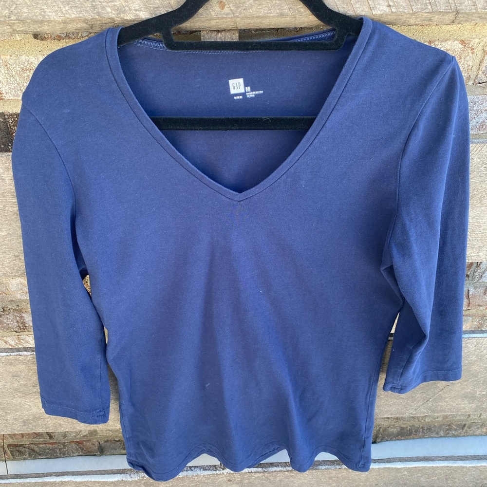 GAP Blue Fitted 3/4 Sleeve Blouse size medium